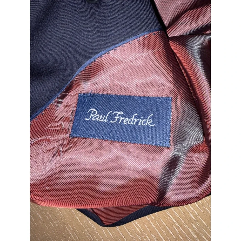 Paul Fredrick Navy Wool Suit Jacket Mens 44R‎ Gold Button Blazer Classic